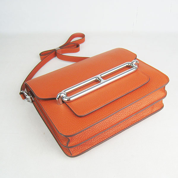 Fake Hermes Togo Leather Messenger Bag Orange 8078